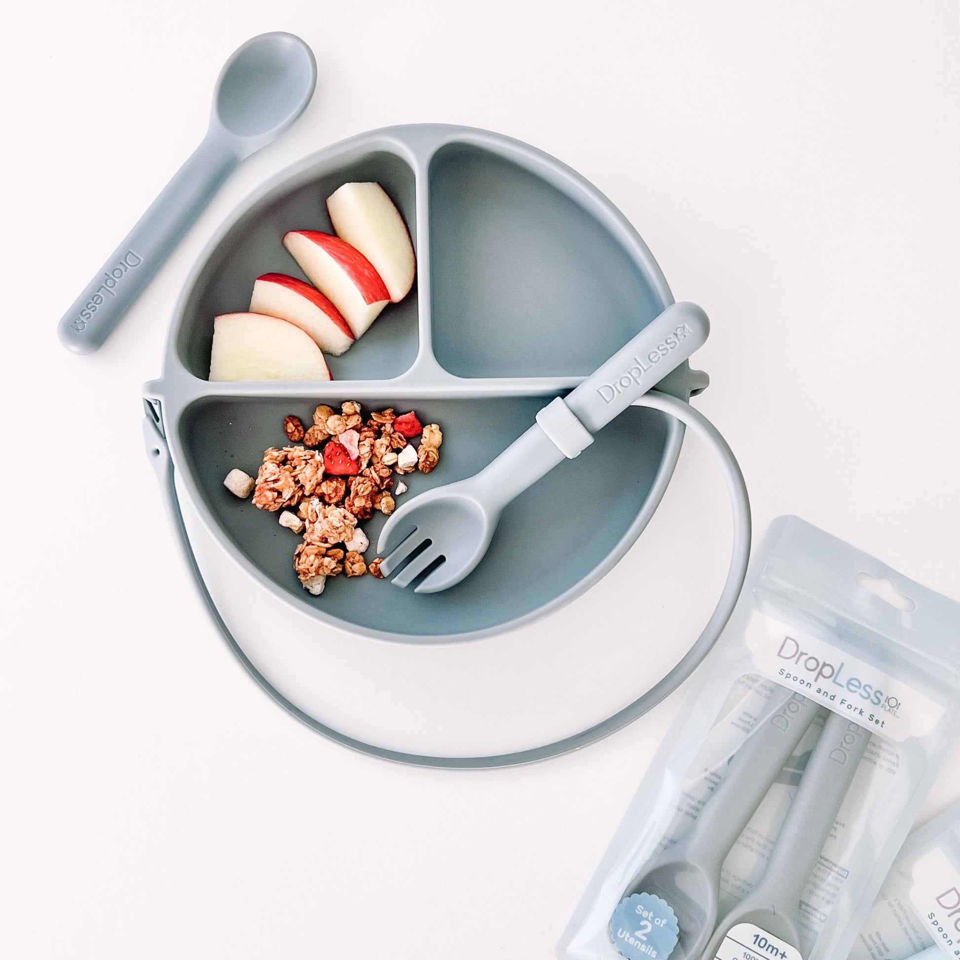 DropLess Plate® Mealtime Set – Suction Plate with Spoon & Fork