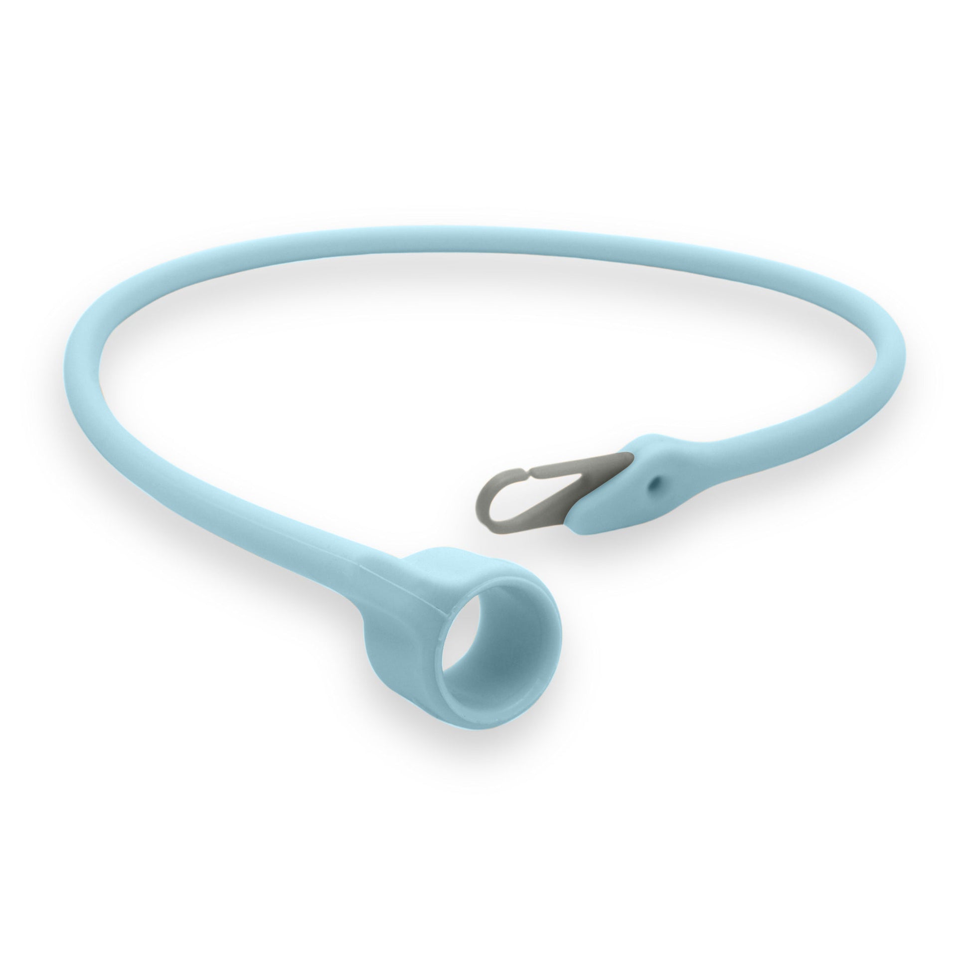 Light blue dog collar with a metal clasp on a white background