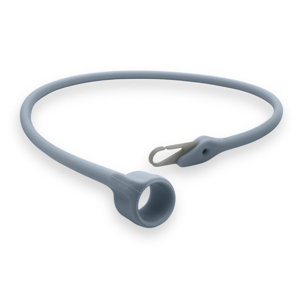 Gray silicone bungee cord on a white background
