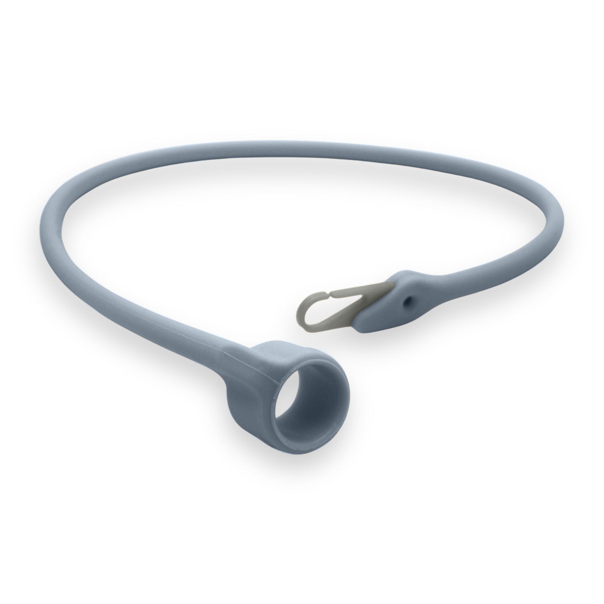 Gray silicone bungee cord on a white background
