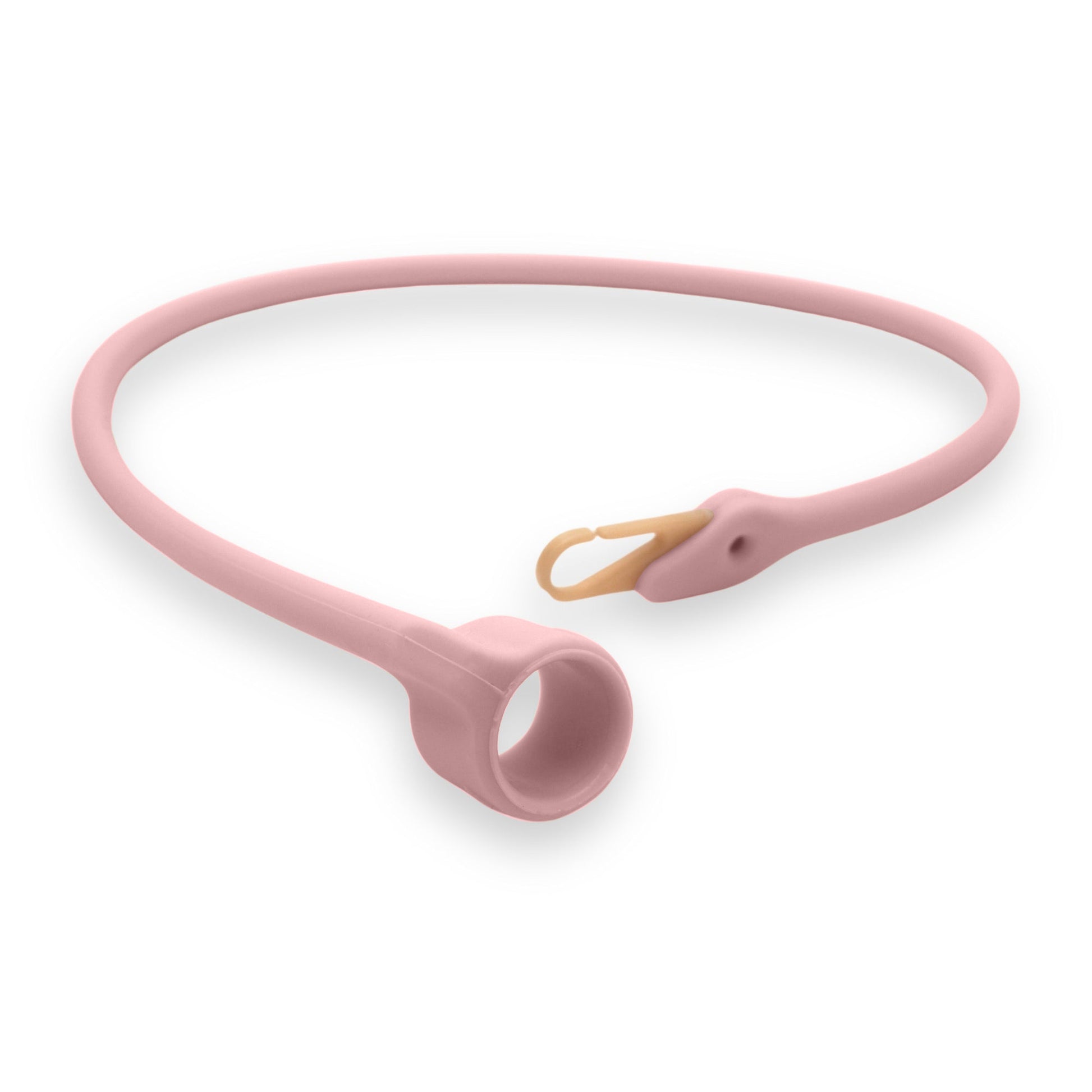 Pink silicone bangle with a gold clasp on a white background