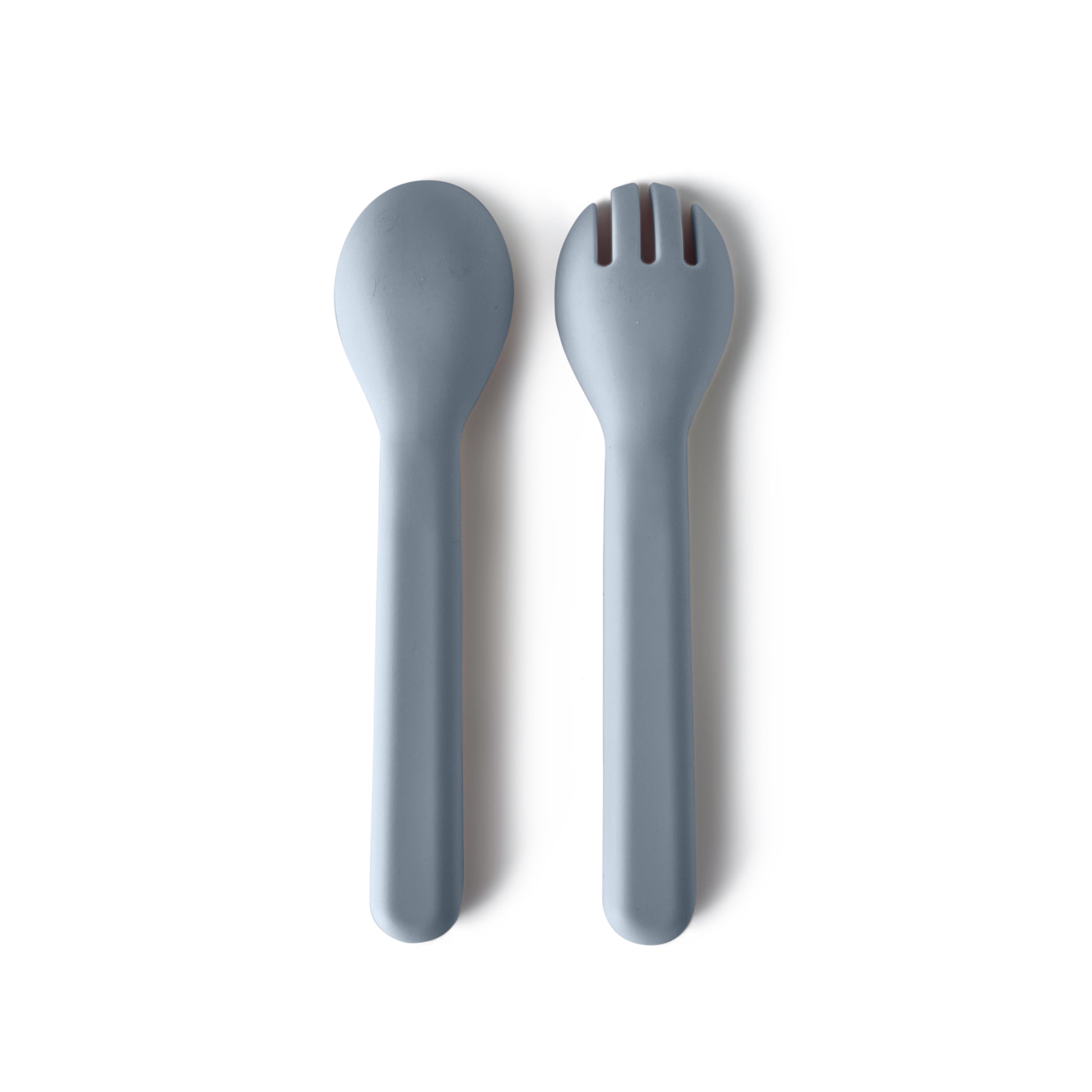 Set of gray spoon and fork on a white background