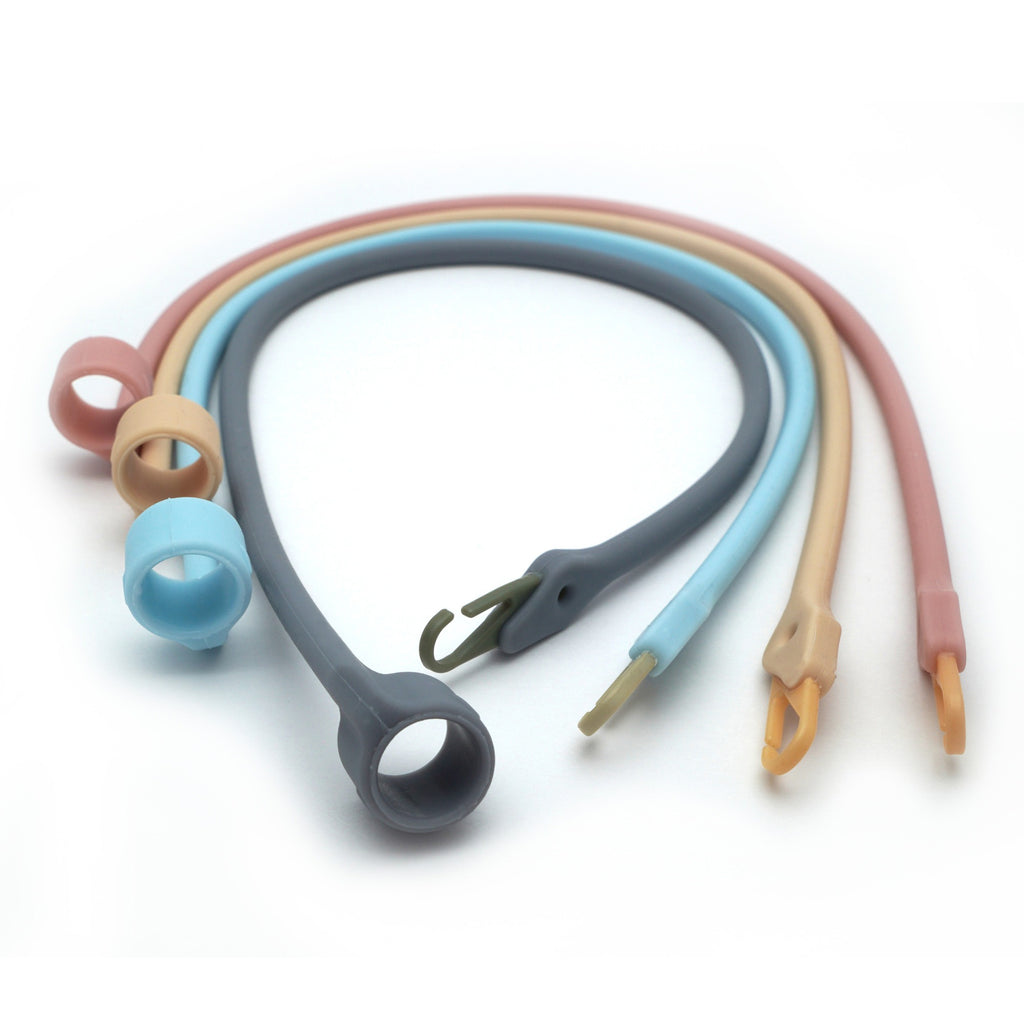 Dropless plate utensil attachment in multiple colors